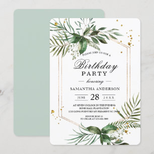 Modern Watercolor Greenery Gold Frame Invitation