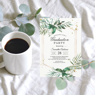 Modern Watercolor Greenery Graduation Party  Invitation