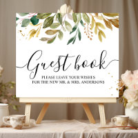 Modern Watercolor Greenery Leaf & Gold Drops