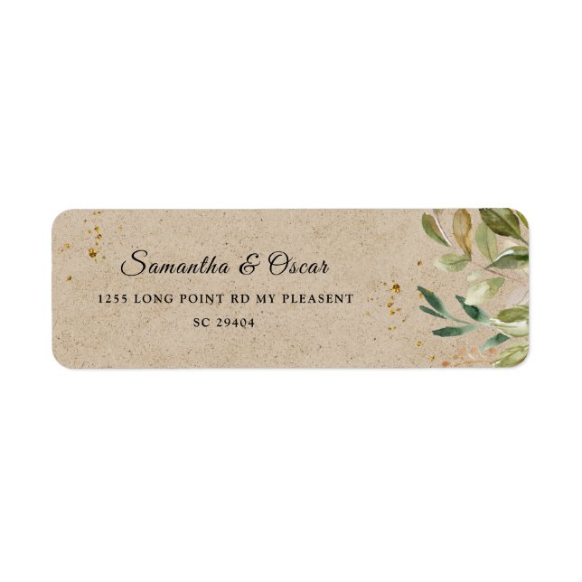 Modern Watercolor Greenery Leaf Kraft Frame & Gold (Front)