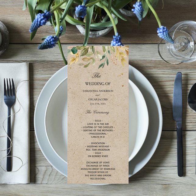 Modern Watercolor Greenery Leaf Kraft Frame & Gold Menu (Creator Uploaded)