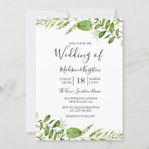Modern Watercolor Greenery Leaf Wedding Invite