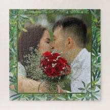 Modern Watercolor Greenery Wedding Photo