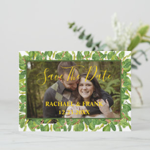 Modern Watercolor Greenery Wedding photo Save The Date