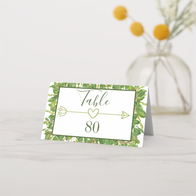 Modern Watercolor Greenery Wedding Place Card (Front)