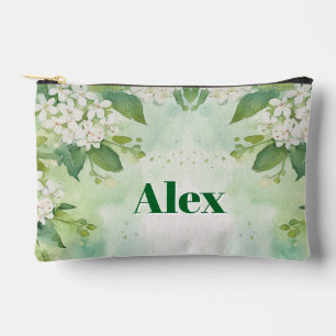 Modern Watercolor Greeny Flowers & personalise Accessory Pouch