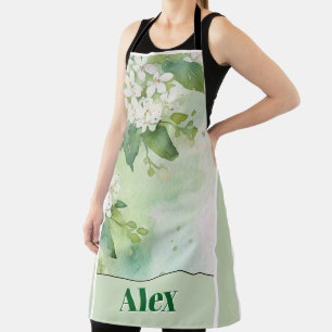 Modern Watercolor Greeny Flowers & personalise Apron