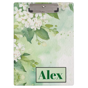 Modern Watercolor Greeny Flowers & personalise Clipboard