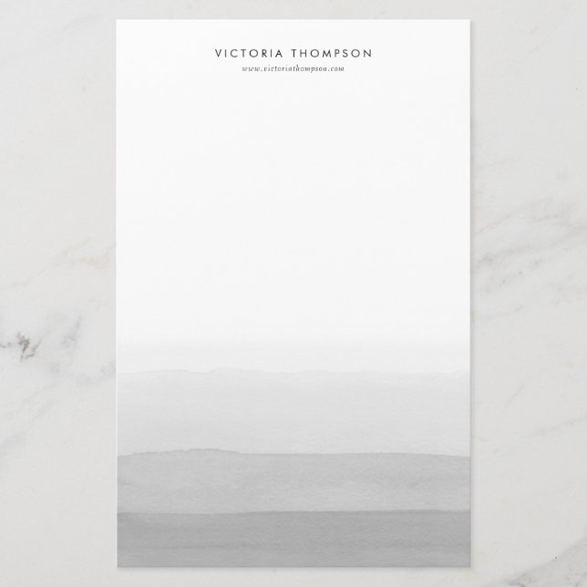 Modern Watercolor Grey Ombre Personalised Stationery (Front)