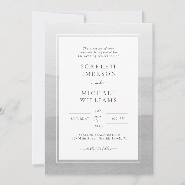 Modern Watercolor Grey Wedding Invitation (Front)