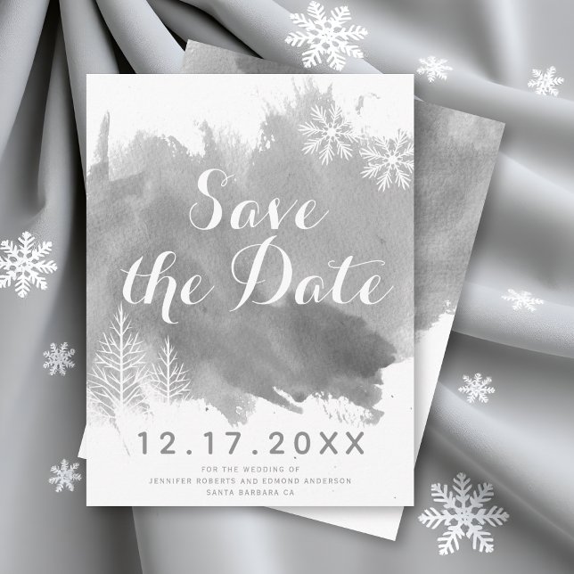Modern watercolor grey wedding Save the Date Announcement Postcard (Creator Uploaded)