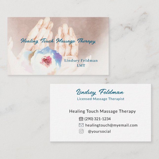 Modern Watercolor Hands Massage Therapist 4 Business Card (Front/Back)