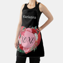 Modern Watercolor Heart Floral Personalised Apron