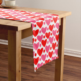 Modern watercolor Heart Red Pink Pattern Short Table Runner