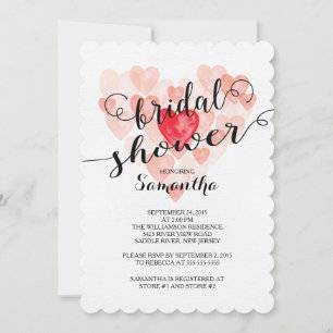 Modern Watercolor Hearts Bridal Shower Invitation