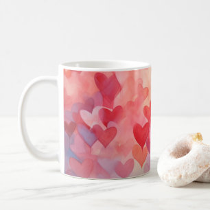 Modern Watercolor Hearts Pattern Red Orange Coffee Mug
