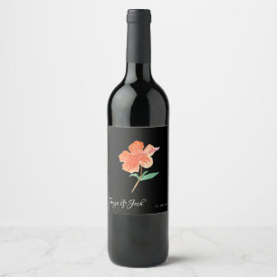 Modern Watercolor Hibiscus Summer Orange Tropical Wine Label