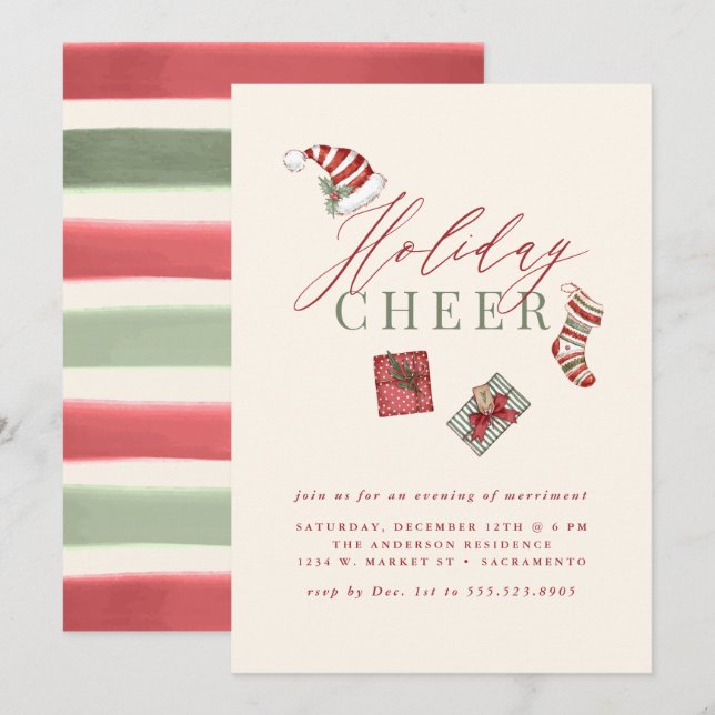 Modern Watercolor Holiday Cheer Christmas Party Invitation (Front/Back)
