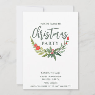 Modern Watercolor holly greenery Christmas party Invitation