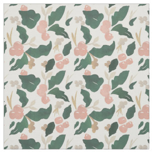 Modern watercolor holly leaves and berries fabric