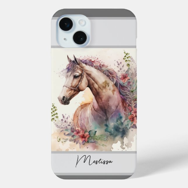 Modern Watercolor Horse Pink Custom Name Case-Mate iPhone Case (Back)