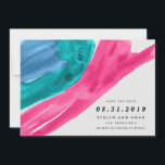 Modern Watercolor Hot Pink Save the Date<br><div class="desc">Elegant watercolor save the date cards feature gorgeous splashes of watercolor in rich,  bold neon tones. Customise with your wedding date,  names,  location,  and details such as wedding website or invitation info,  all in sleek,  modern fonts. Backside of cards continue the organic splashes effect.</div>