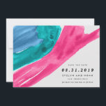 Modern Watercolor Hot Pink Save the Date<br><div class="desc">Elegant watercolor save the date cards feature gorgeous splashes of watercolor in rich,  bold neon tones. Customise with your wedding date,  names,  location,  and details such as wedding website or invitation info,  all in sleek,  modern fonts. Backside of cards continue the organic splashes effect.</div>