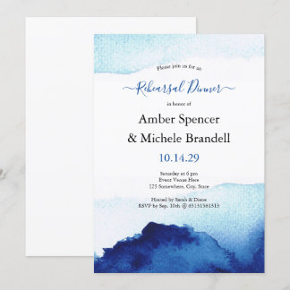 Modern Watercolor Indigo Blue Rehearsal Dinner Invitation