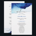 Modern Watercolor Indigo Blue Wedding Program<br><div class="desc">An easy-to-customise program paper sheet design featuring an unique watercolor indigo blue background and a big "welcome" in an elegant script, perfect for a stylish contemporary wedding. A beautiful wedding program for you to personalise. For further customisation, please click the "customise further" link and use our design tool to modify...</div>