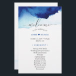 Modern Watercolor Indigo Blue Wedding Program<br><div class="desc">An easy-to-customise program paper sheet design featuring an unique watercolor indigo blue background and a big "welcome" in an elegant script, perfect for a stylish contemporary wedding. A beautiful wedding program for you to personalise. For further customisation, please click the "customise further" link and use our design tool to modify...</div>