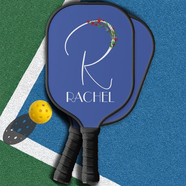 Modern watercolor initial name R blue Pickleball Paddle (Creator Uploaded)