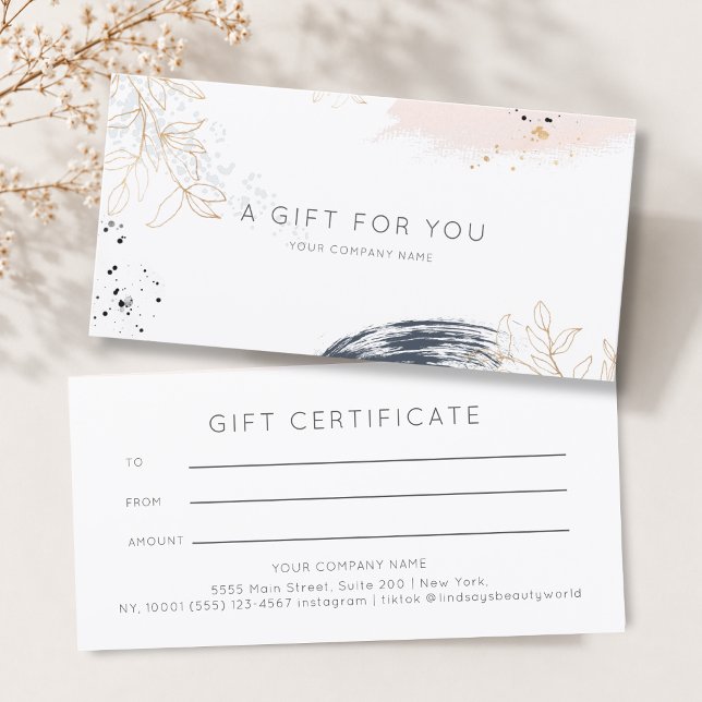 Modern Watercolor Ink Gift Certficate (Modern Watercolor Ink White Gift Certficate Blue Blush Gold )