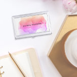Modern Watercolor Inkblot | Personalised Business Card Holder<br><div class="desc">Elegant and colourful business card holder features your name and/or business name in black,  overlaid on a vibrant watercolor blot illustration in violet,  pink and golden coral. Matching business cards and accessories also available.</div>