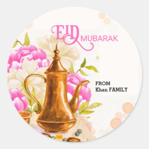 Modern watercolor Islamic kettle Eid mubarak Classic Round Sticker