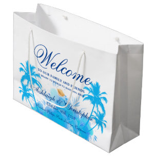 Modern Watercolor Island Beach Palms Shell Wedding Large Gift Bag
