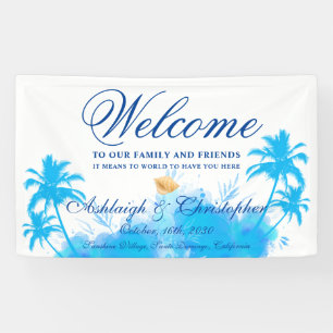 Modern Watercolor Island Beach Palms Welcome Banner