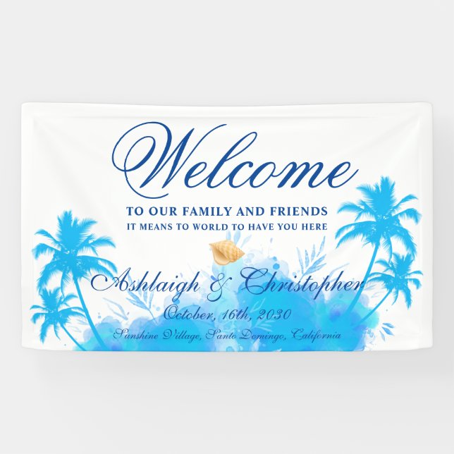Modern Watercolor Island Beach Palms Welcome Banner (Horizontal)