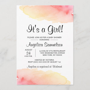Modern Watercolor IT'S A GIRL! Pink Baby Shower Invitation