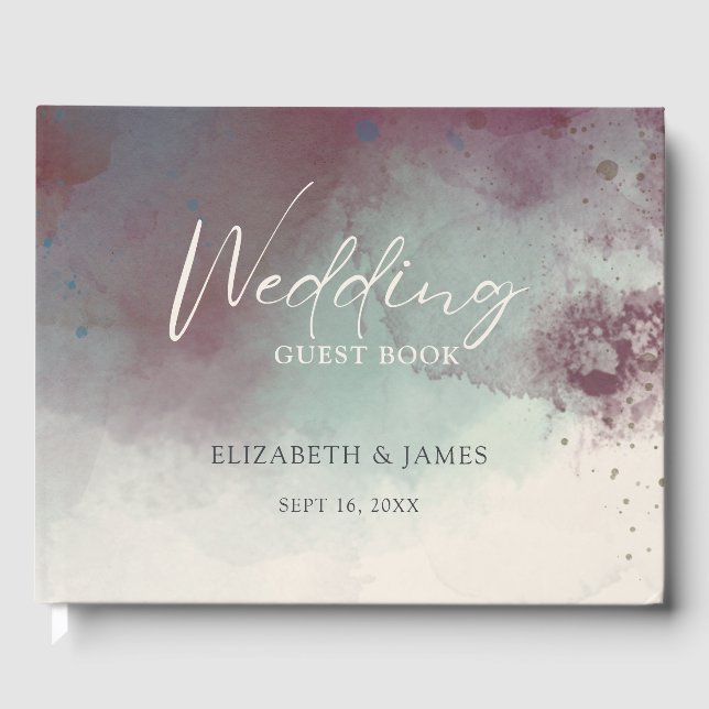 Modern Watercolor Jewel Tones Boho Wedding Guest Book (Front)