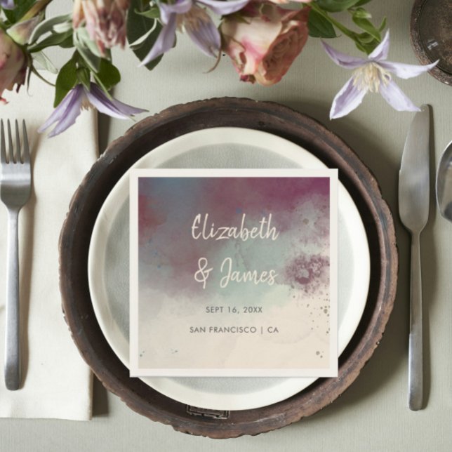 Modern Watercolor Jewel Tones Boho Wedding Napkin (Creator Uploaded)