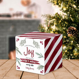 Modern Watercolor "Joy" Candy Cane Baby Shower Favour Box