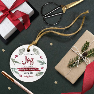 Modern Watercolor "Joy" Candy Cane Baby Shower Favour Tags