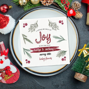 Modern Watercolor "Joy" Candy Cane Baby Shower Napkin