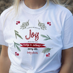 Modern Watercolor "Joy" Candy Cane Baby Shower T-Shirt