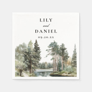 Modern Watercolor Lake Forest Woodland Wedding Napkin