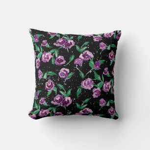 Modern Watercolor Lavender Purple Black Stripe Art Cushion
