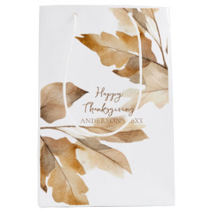 Modern Watercolor Leaf Thanksgiving Medium Gift Bag