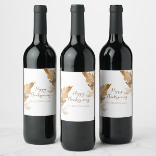 Modern Watercolor Leaf Thanksgiving Wine Label