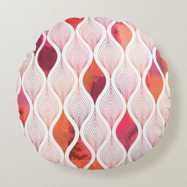 Modern watercolor leafs, seamless pattern. round cushion (Front)