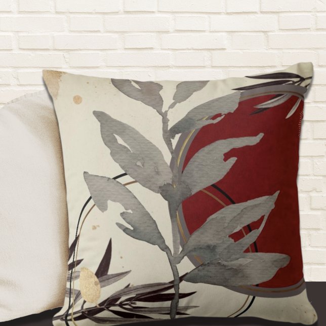 Modern Watercolor Leaves | Burgundy & Cream Cushion (Creator Uploaded)